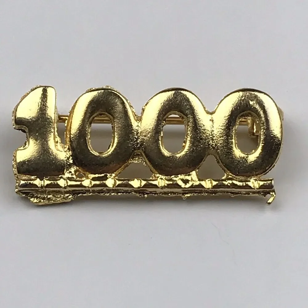 Gold Number 1000 Lapel Pin Brooch Achievement Award Collectible